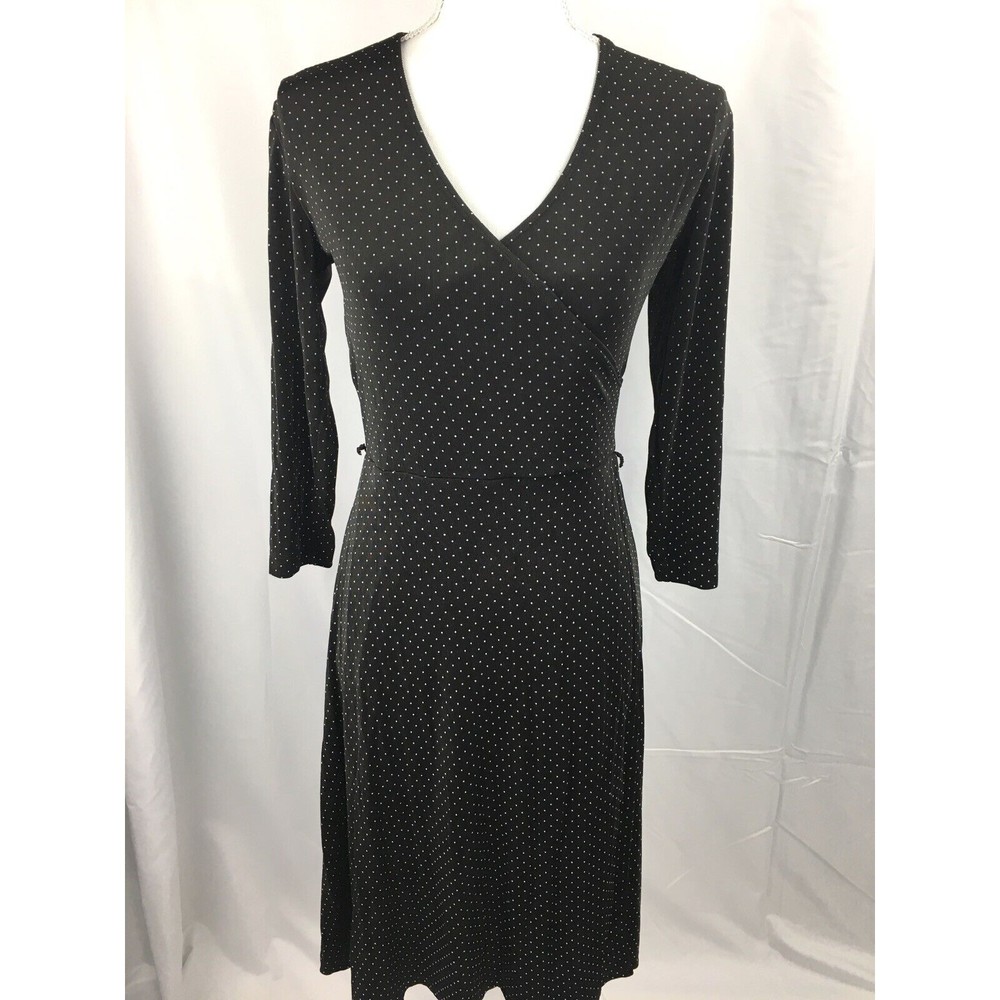 Chico’s Size 0 Black Dress 3/4 Sleeve Slinky Stretch‎ Faux Wrap